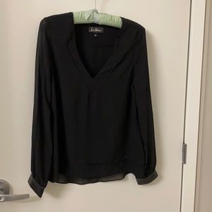 Black polyester faux leather blouse